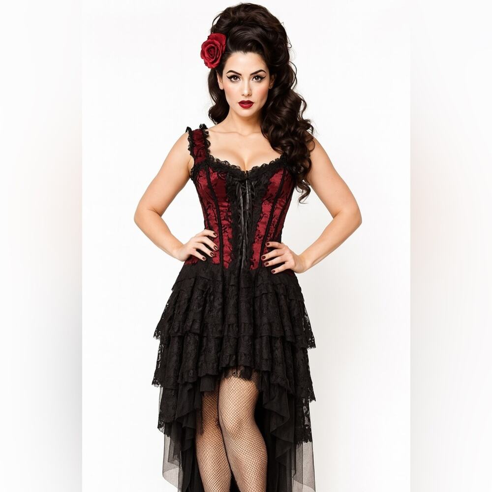 Burleska Ophelie Corset Dress In Red and Black Lace Women's 14